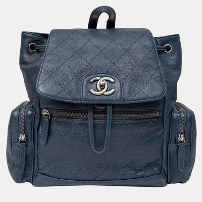 Pre-owned Chanel Blue Leather Paris-cuba Pocket Backpack