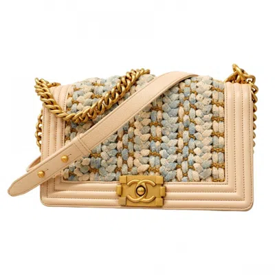 Pre-owned Chanel Blue Leather Tweed Shoulder Bag () In Multi