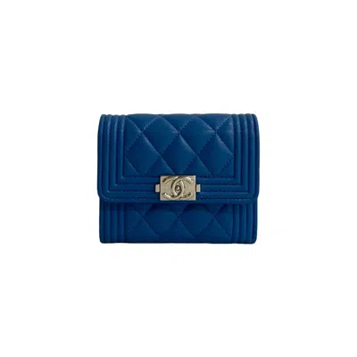 Pre-owned Chanel Blue Leather Wallet (tri-fold) ()