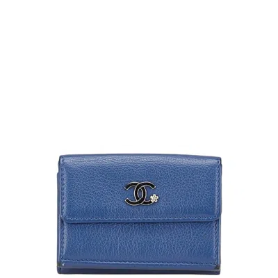 Pre-owned Chanel Blue Leather Wallet (tri-fold) ()