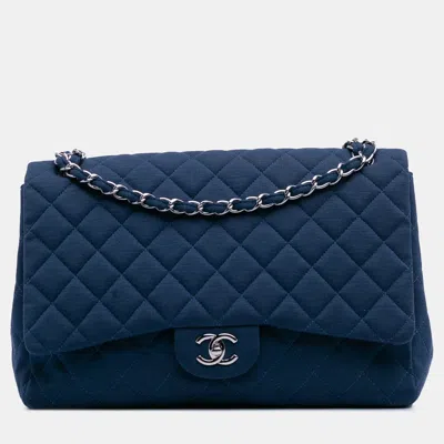 Pre-owned Chanel Blue Maxi Classic Jersey Single Flap