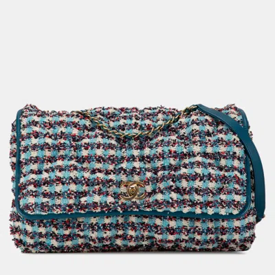 Pre-owned Chanel Blue Maxi Tweed Chesterfield Single Flap