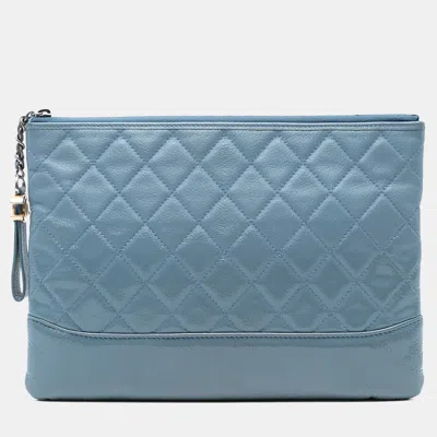 Pre-owned Chanel Blue Medium Aged Calfskin Gabrielle O Case Clutch