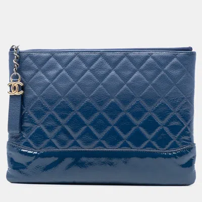 Pre-owned Chanel Blue Medium Aged Calfskin Gabrielle O Case Clutch