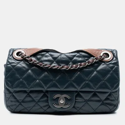 Pre-owned Chanel Blue Medium Iridescent Calfskin In The Mix Flap