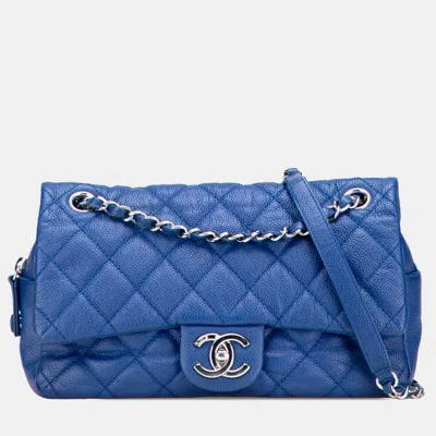 Pre-owned Chanel Blue Medium Quilted Caviar Easy Flap Bag