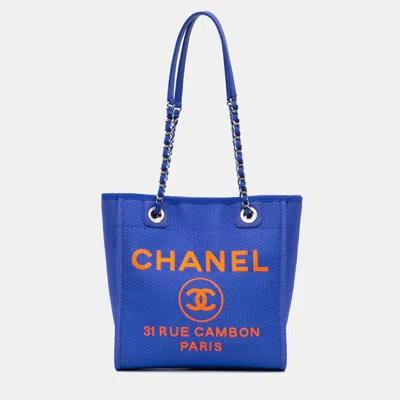 Pre-owned Chanel Blue Mini Canvas Deauville Tote