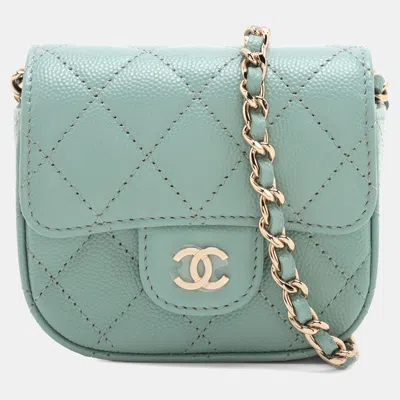 Pre-owned Chanel Blue Mini Classic Caviar Clutch With Chain