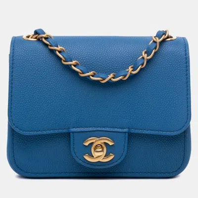 Pre-owned Chanel Blue Mini Classic Caviar Pure Flap