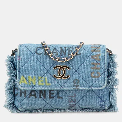 Pre-owned Chanel Blue Mini Denim Mood Clutch With Chain