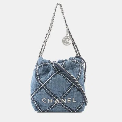 Pre-owned Chanel Blue Mini Denim Stitched 22 Handbag