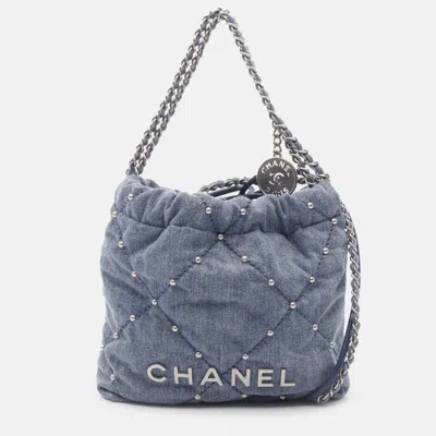 Pre-owned Chanel Blue Mini Denim Studded 22 Handbag