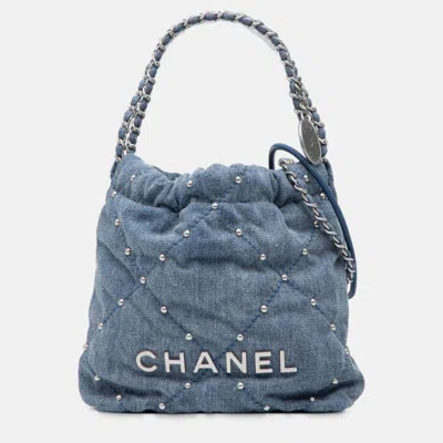 Pre-owned Chanel Blue Mini Denim Studded 22 Handbag