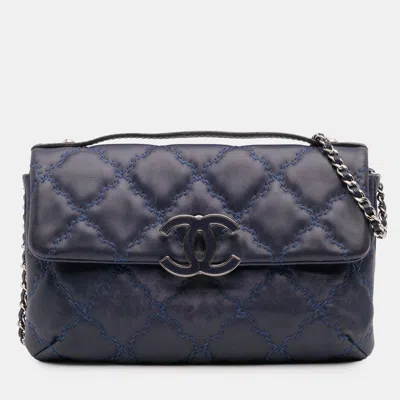Pre-owned Chanel Blue Mini Double Stitch Hamptons Flap