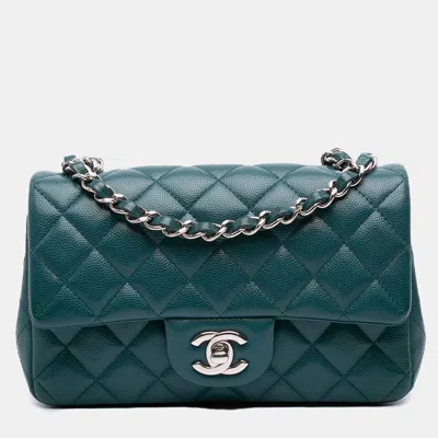 Pre-owned Chanel Blue Mini Rectangular Classic Caviar Single Flap