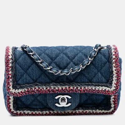 Pre-owned Chanel Blue Mini Rectangular Classic Denim Braided Single Flap