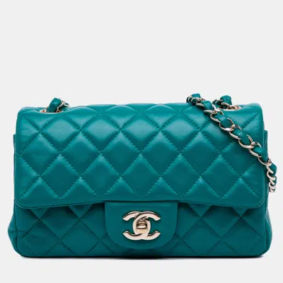 Pre-owned Chanel Blue Mini Rectangular Classic Lambskin Single Flap