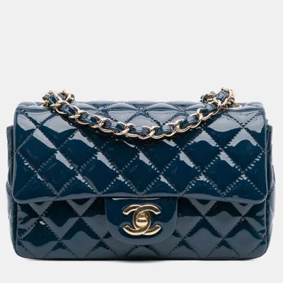 Pre-owned Chanel Blue Mini Rectangular Classic Patent Single Flap
