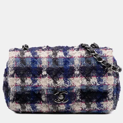 Pre-owned Chanel Blue Mini Rectangular Classic Tweed Single Flap
