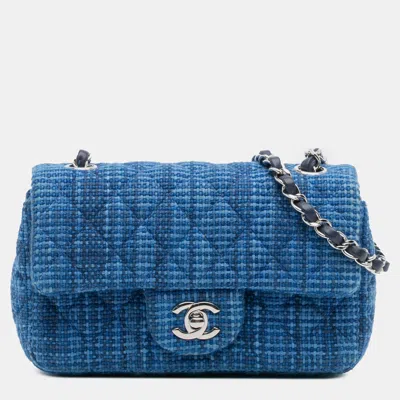 Pre-owned Chanel Blue Mini Rectangular Classic Tweed Single Flap