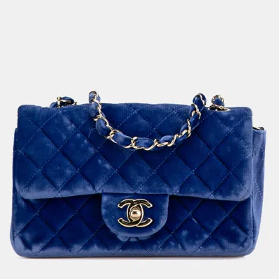 Pre-owned Chanel Blue Mini Rectangular Classic Velvet Single Flap