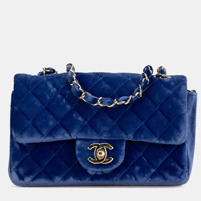 Pre-owned Chanel Blue Mini Rectangular Classic Velvet Single Flap