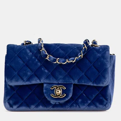 Pre-owned Chanel Blue Mini Rectangular Classic Velvet Single Flap
