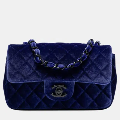 Pre-owned Chanel Blue Mini Rectangular Classic Velvet Single Flap