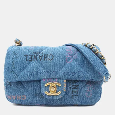 Pre-owned Chanel Blue Mini Rectangular Quilted Denim Mood Flap