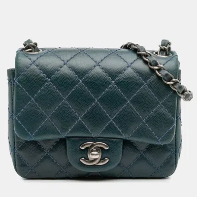 Pre-owned Chanel Blue Mini Square Classic Caviar Single Flap