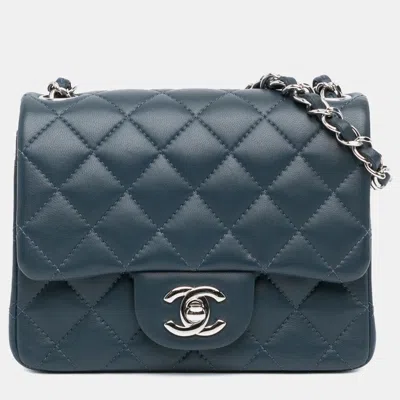 Pre-owned Chanel Blue Mini Square Classic Lambskin Single Flap