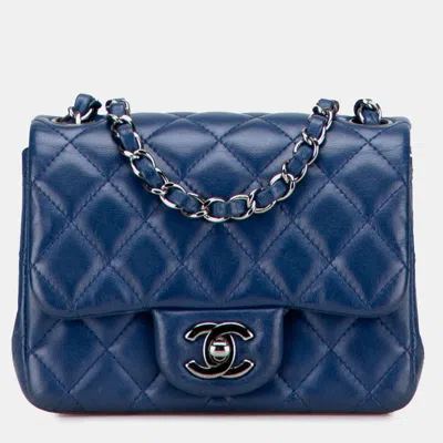 Pre-owned Chanel Blue Mini Square Classic Lambskin Single Flap