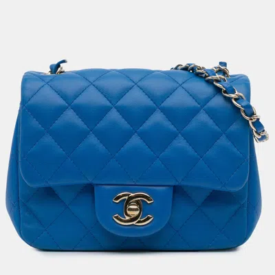 Pre-owned Chanel Blue Mini Square Classic Lambskin Single Flap