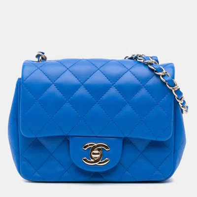 Pre-owned Chanel Blue Mini Square Classic Lambskin Single Flap