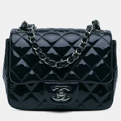 Pre-owned Chanel Blue Mini Square Classic Patent Single Flap