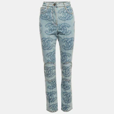 Pre-owned Chanel Blue Monogram Denim Regular Fit Jeans S /waist 28"