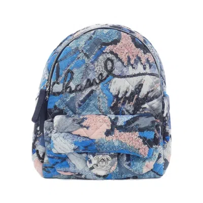 Pre-owned Chanel Blue Multi-color Canvas Backpack ()