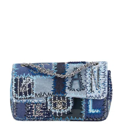 Pre-owned Chanel Blue Multi-color Silver Denim Caviar Leather Handbag Shoulder Bag () In Blue, Multi-color, Silver
