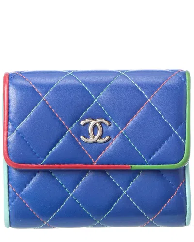 Pre-owned Chanel Blue Multi Quilted Lambskin Leather Compact Wallet (authentic Pre-loved)