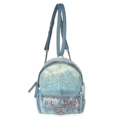 Pre-owned Chanel Blue Multicolor Sequin Waterfall Mini Backpack