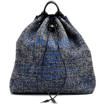 Pre-owned Chanel Blue Navy Leather Hemp Backpack ()