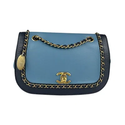 Pre-owned Chanel Blue Navy Leather Shoulder Bag ()