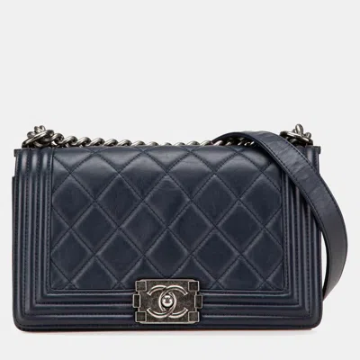 Pre-owned Chanel Blue Old Medium Quilted Calfskin Boy Flap