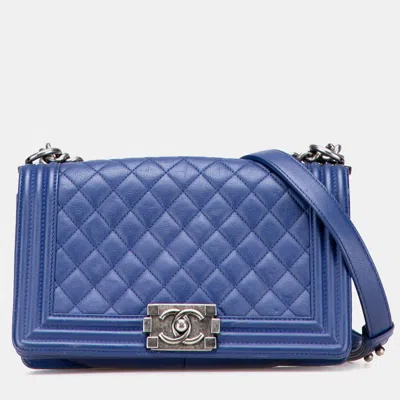 Pre-owned Chanel Blue Old Medium Quilted Lambskin Boy Flap