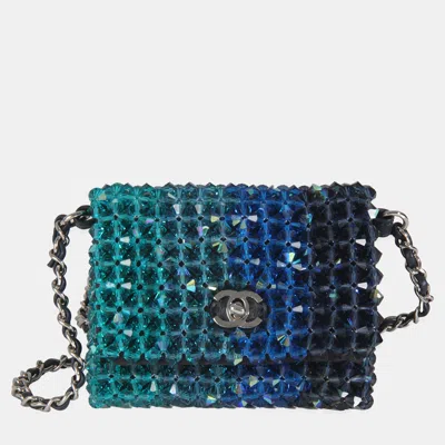 Pre-owned Chanel Blue Ombre Beaded Micro Clutch On Chain