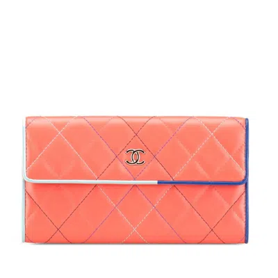 Pre-owned Chanel Blue Orange Leather Long Wallet (bi-fold) ()