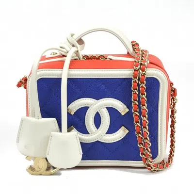 Pre-owned Chanel Blue Orange White Caviar Leather Shoulder Bag () In Blue, Orange, White