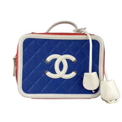 Pre-owned Chanel Blue Orange White Grained Calfskin Leather Handbag Shoulder Bag ()