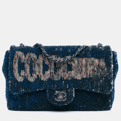 Pre-owned Chanel Blue Paris Cuba Medium Sequin Coco Cuba Single Flap