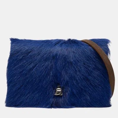 Pre-owned Chanel Blue Paris Edinburgh Fur And Distressed Leather Wallet On Chain